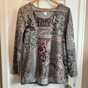 Christopher & Banks Gray Black Graphic Blouse
